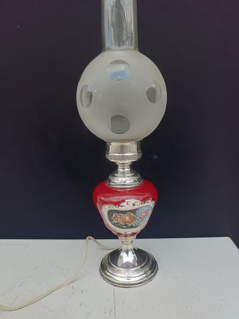 Schreibtischlampe - Elegante Lampe mit 800 Silberpunze, handbemaltes Porzellan mit floralen Verzierungen "Arbeitend" #4.3