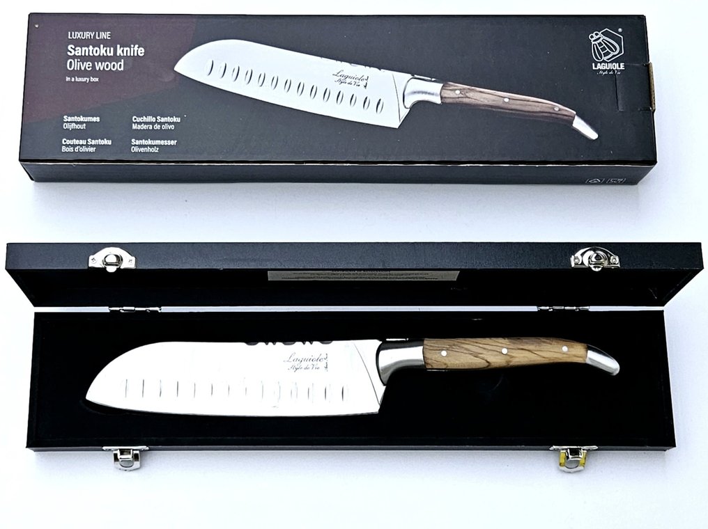 Laguiole - Santoku Knife - Olive Wood - incl. Certificate - 廚刀 - 不銹鋼 - 荷蘭 #3.2
