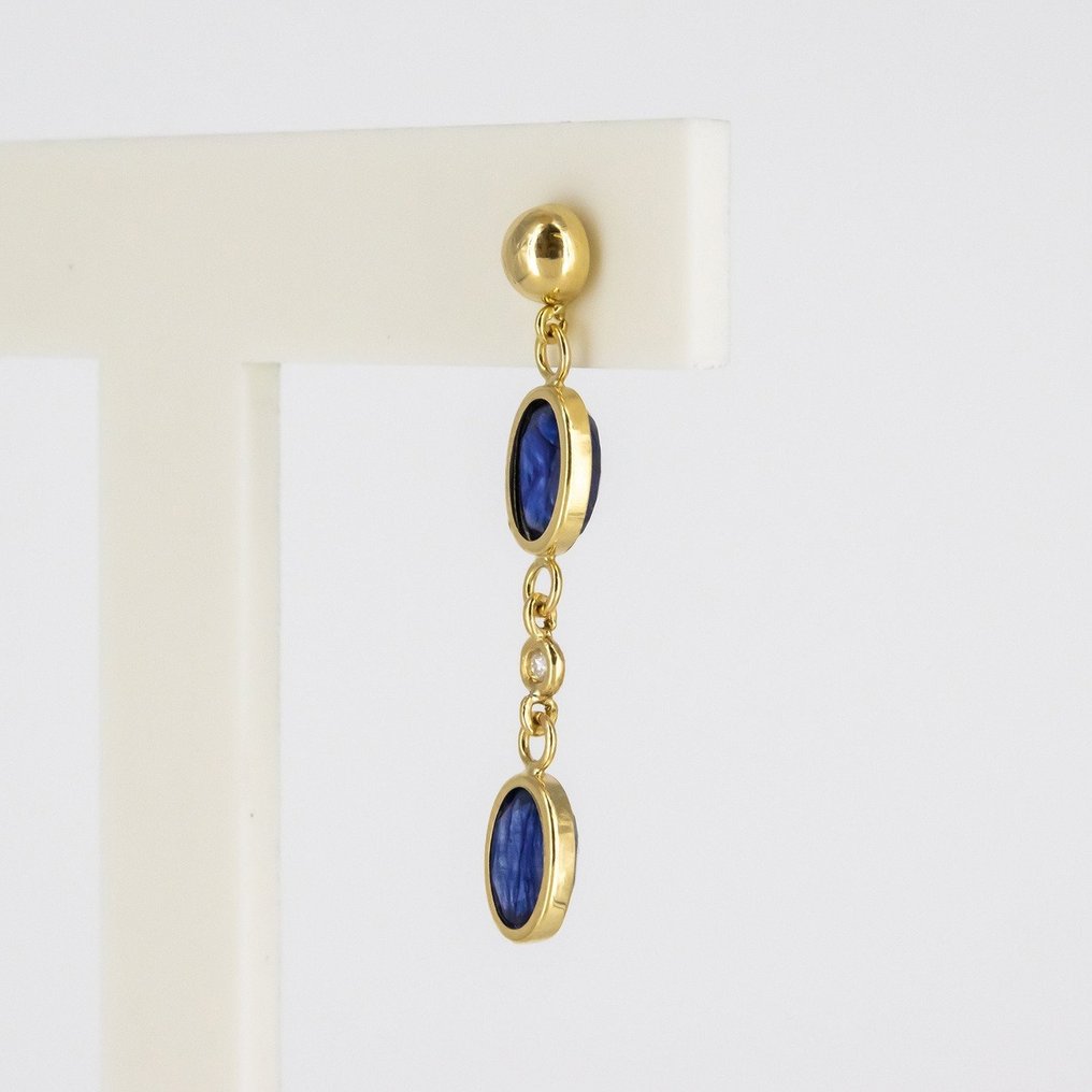 Drop fülbevaló - 18 kt. Sárga arany Zafír - Gyémánt #2.1