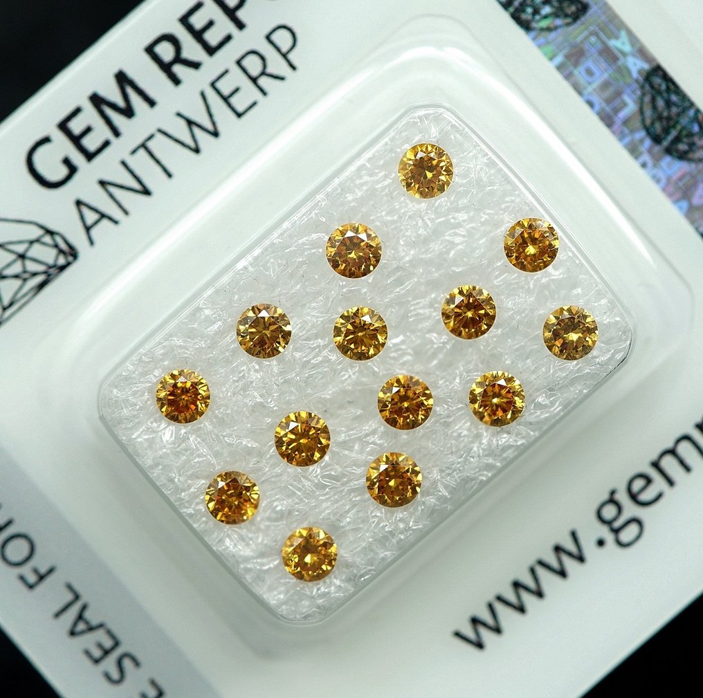 14 pcs Diamant  (Colorat natural)  - 1.06 ct Portocaliu mixt - VS1, SI1 - GRA (Laboratorul de analiză a pietrelor prețioase din Anvers) #2.1