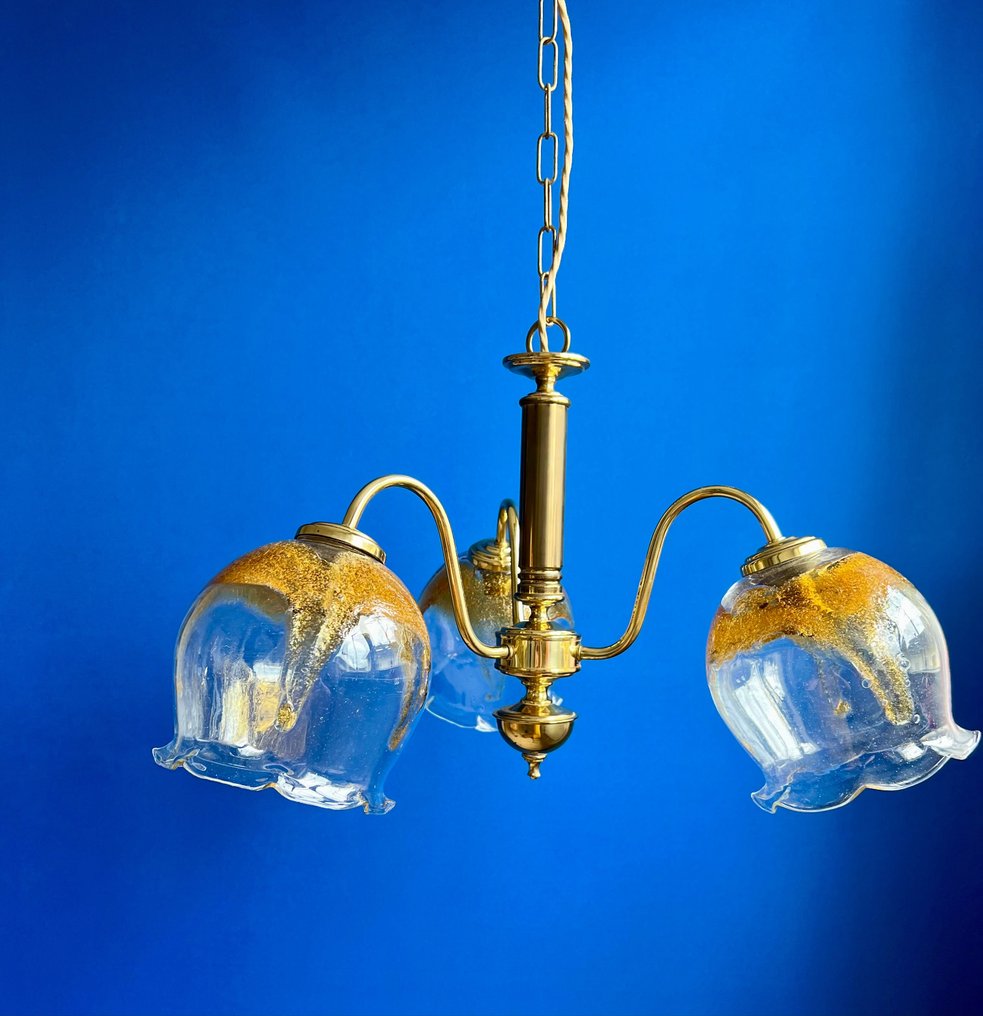 Plafondlamp - Messing, Mondgeblazen glas #4.3