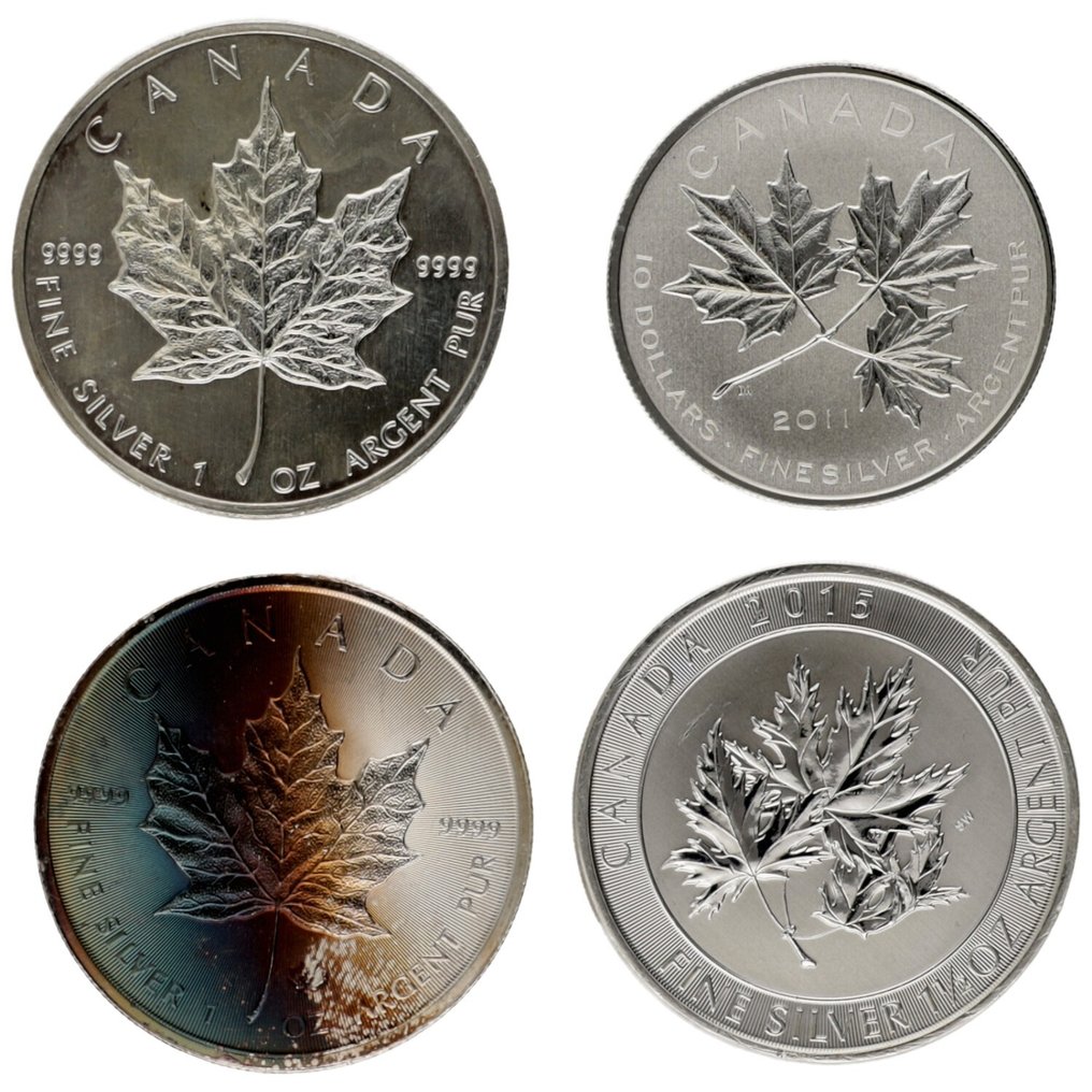 Canada. 5 Dollars / 8 Dollars / 10 Dollars 1988/2015 "Maple Leaf", 4 stuks  (Fără preț de rezervă) #1.1