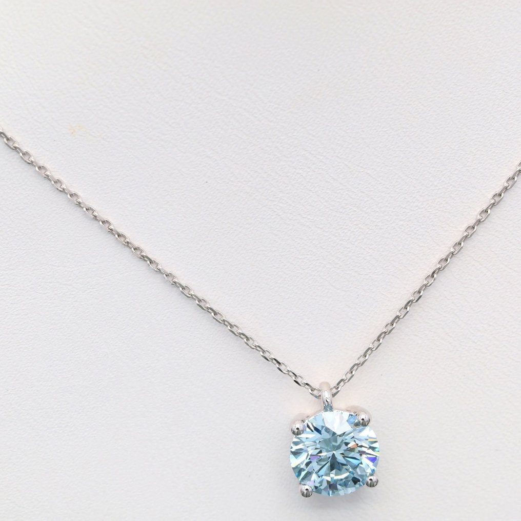 Sin Precio de Reserva - Cadena - 18 quilates Oro blanco -  2.05ct. tw. Diamante  (Diamante lab-grown (de laboratorio) de color fantasía) - Redondo Fantasía Azul-VS1 #3.2