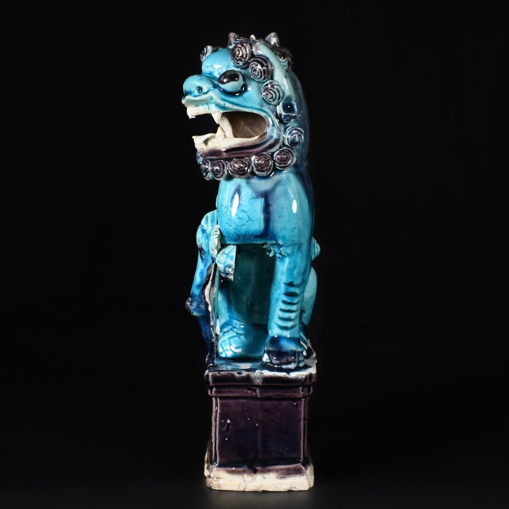Figur - Paire de porte-encens figurant des chiens de Fo Turquoise et Aubergine - Porzellan - China - Kangxi (1662-1722) #4.3
