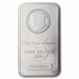5 Troy Ounce - Argento .999 - 5 oz Morgan Dollar 999 Fine Silver Bar #1.0