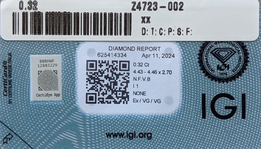 Bez ceny minimalnej
 - 1 pcs Diament  (W kolorze naturalnym)  - 0.32 ct - okrągły - Fancy vivid Brązowy - I1 (z inkluzjami) - International Gemological Institute (IGI) #3.1