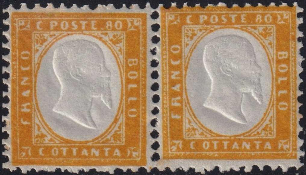 Italian kuningaskunta  - 1862 I^ Em. 80 c. Sass 4 paria mm. vasemmalla hyvin keskellä kaikki MNH** #1.1