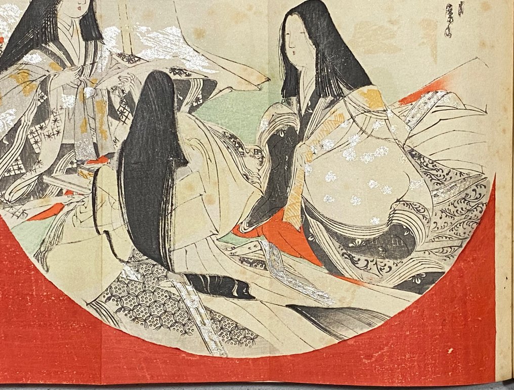 Original kuchi-e (frontispiece) woodblock print - Court Ladies - ca 1900s - Tomioka Eisen (1864-1905) - Japão #3.2