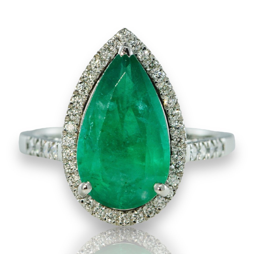 Ring Platin -  3.77ct. tw. Smaragd - Diamant - Vielsesring #1.1