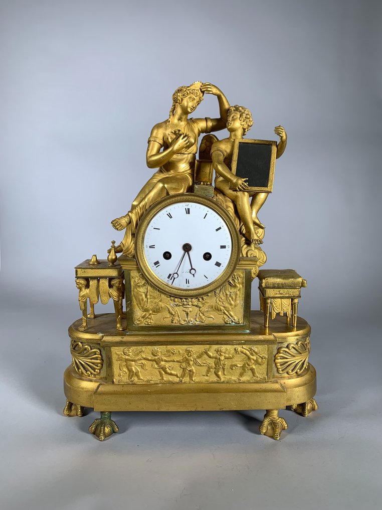 Relógio de lareira com figura - Antigo Bronze - 1800-1850 #1.0