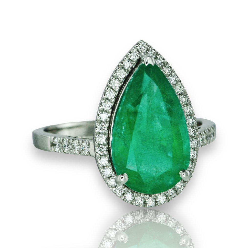 Ring Platin -  3.77ct. tw. Smaragd - Diamant - Vielsesring #1.2