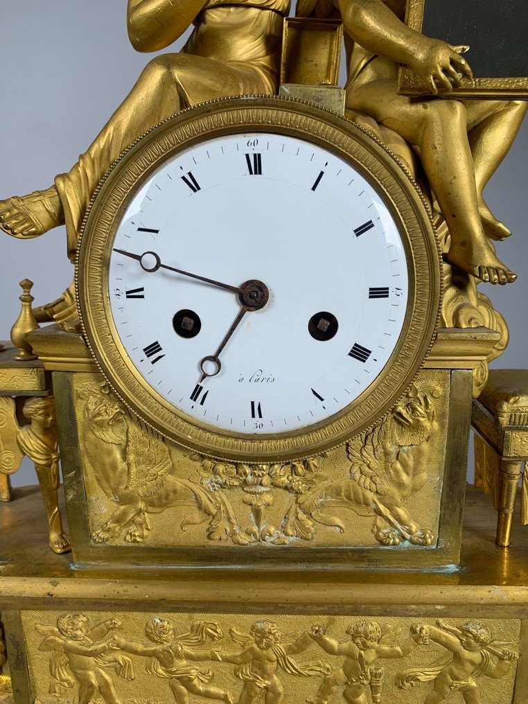 Relógio de lareira com figura - Antigo Bronze - 1800-1850 #4.3