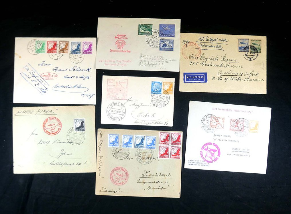 Duitse Rijk  - Lot van 7 echte Zeppelin-gestempelde documenten. #1.0
