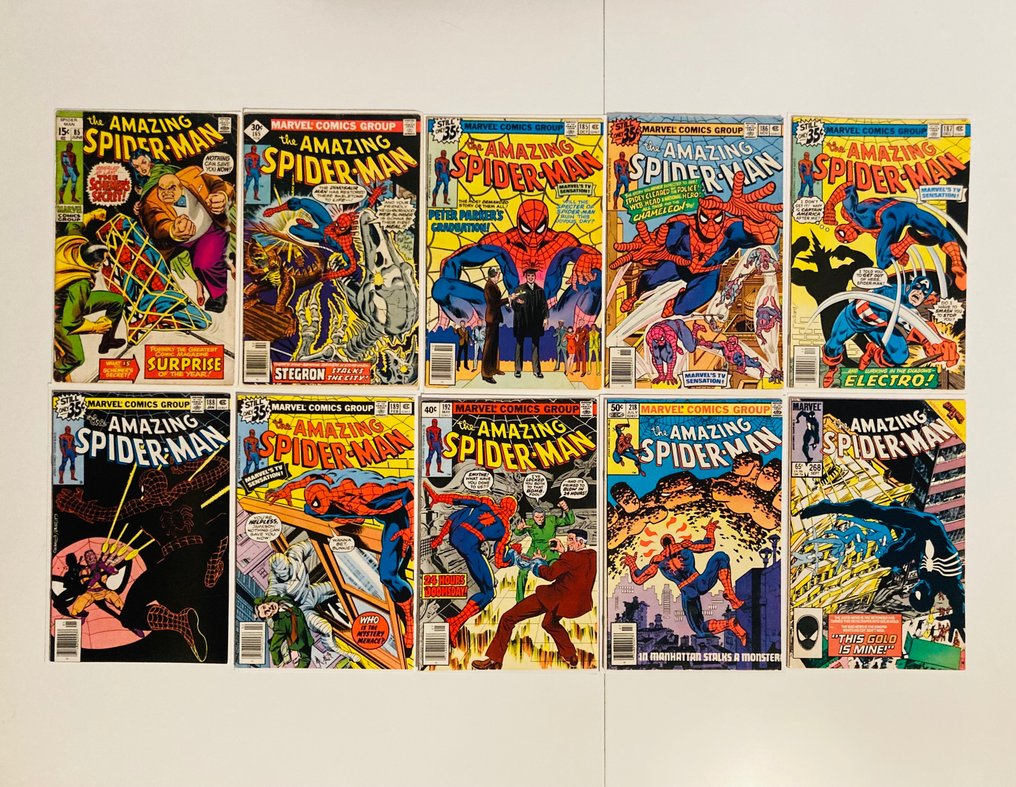 Amazing Spider-Man #85 #165 #185 #186 #187 #188 #189 #192 #218 #268 - Higher Grades - Origin of the Schemer / 2nd app of Human Fly - 10 Comic - 第一版 - 1970/1985 #1.1