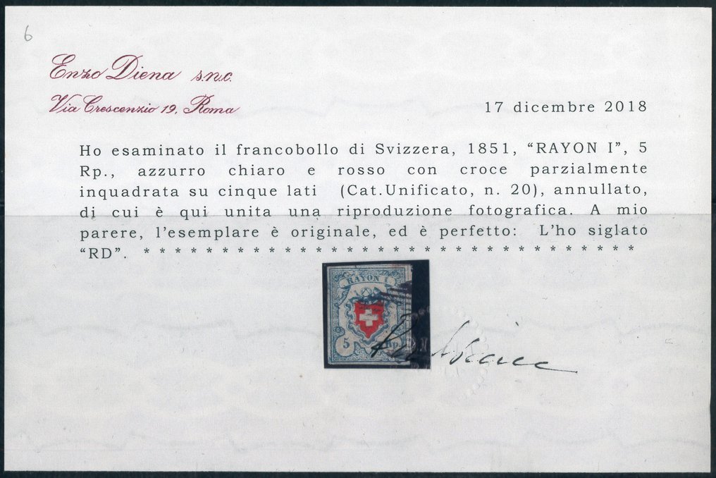 Sveits  - SVEITS - "Rayon I", 5 rp. n. 20 (cert. R. Diena). #2.1