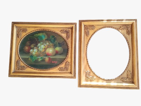 coppia di cornici in legno dorato con dipinto in regalo. Misure totali 38x32 luce retro 30x24 cm. - Cornice (2)  - Legno #1.1