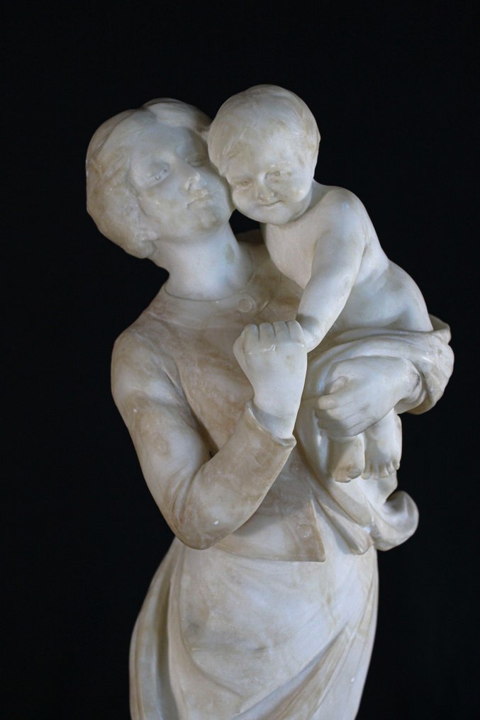 P. Conti (XIX) - sculptuur, Statua raffigurante la Maternità - 64 cm - Albast #1.1