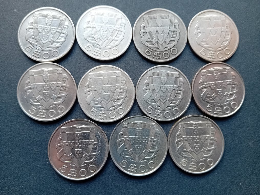 葡萄牙. Republic. 5 Escudos 1932/1951 Coleção Completa (11 moedas)  (沒有保留價) #2.1