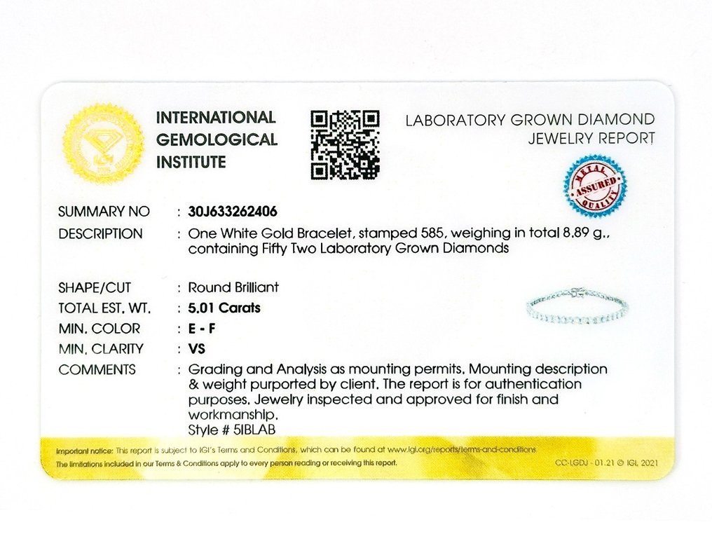 Βραχιόλι - 14 καράτια Λευκός χρυσός -  5.01ct. tw. Διαμάντι  (Εργαστηριακής καλλιέργειας) #3.2