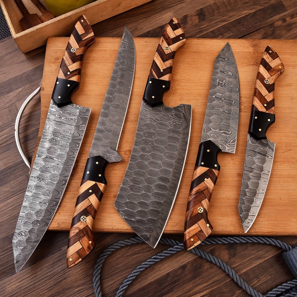 Kjøkkenkniv - Chef's knife - Rosewood, oliventre og damaskus stål - Nord-Amerika #2.1