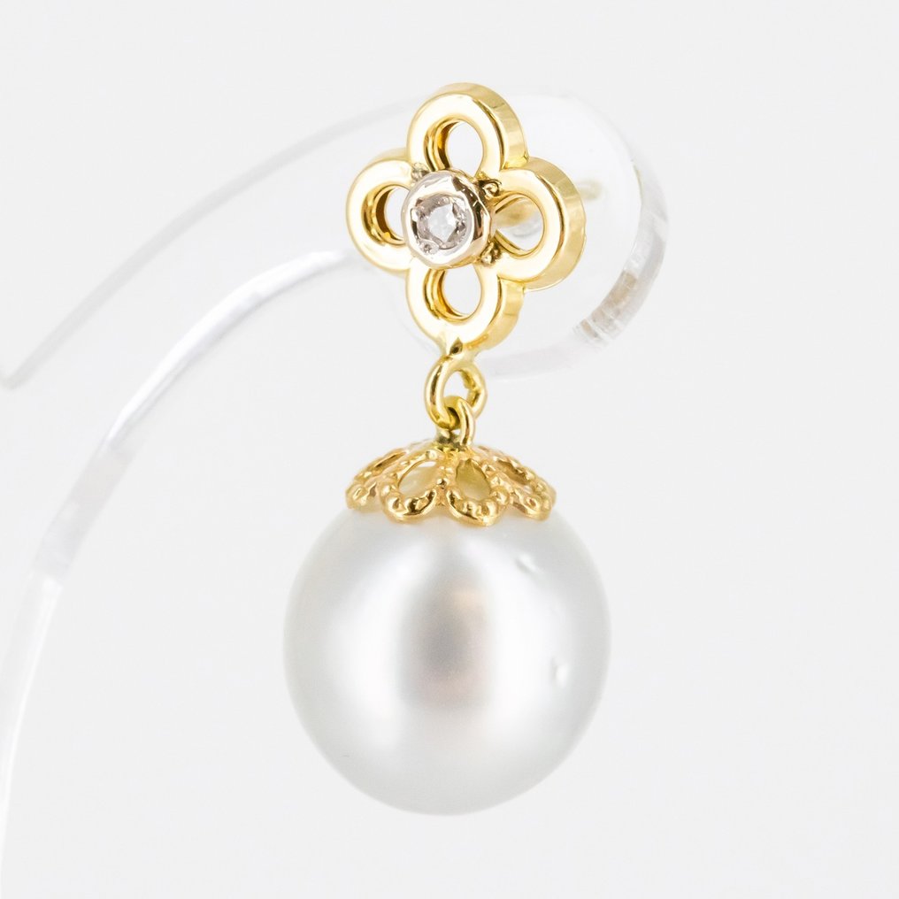 耳環 - 18 克拉 黃金 鉆石  (天然) - 珍珠 #2.1