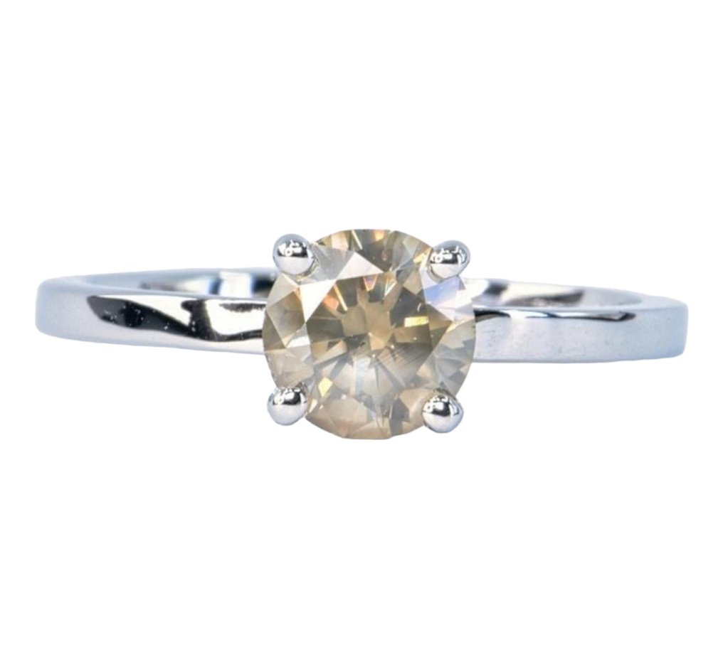 戒指 - 14K包金 白金 -  1.01ct. tw. 钻石  (天然色彩的) - 钻石戒指 #2.1
