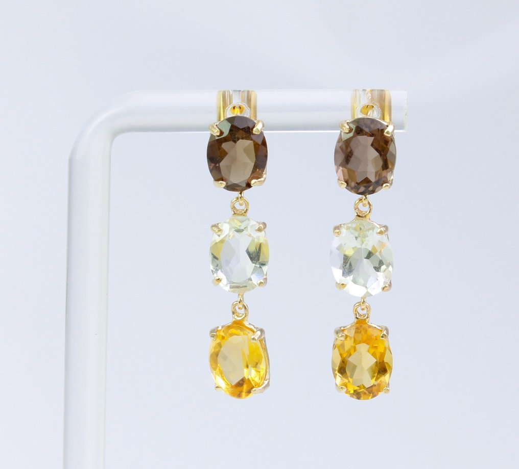Nincs minimálár - Drop fülbevaló - 14 kt. Sárga arany Vegyes drágakövek - topáz - ametiszt - citrin #1.0