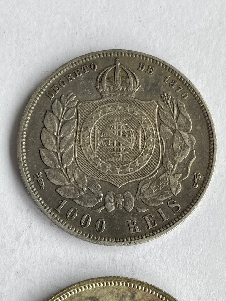 Brazilië. Pedro II (1831-1889). 1000 Reis 1876/1878 (2 monedas)  (Zonder Minimumprijs) #2.1