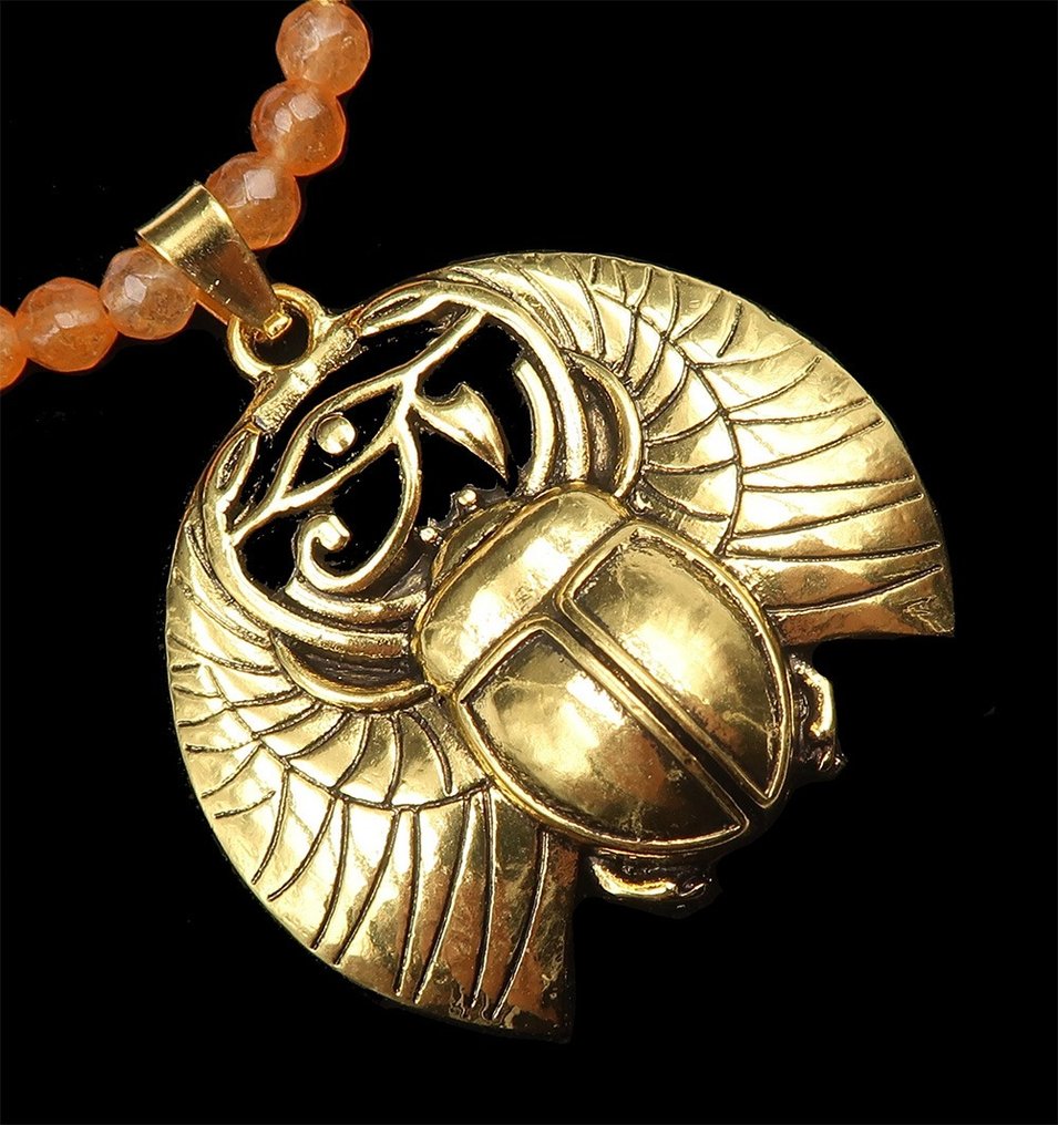 Karneol - Halskjede - Hellig skarabee - Symbol på gjenfødelse - Beskyttelse og mot - 14K GF gulllås - Halskjede #2.1