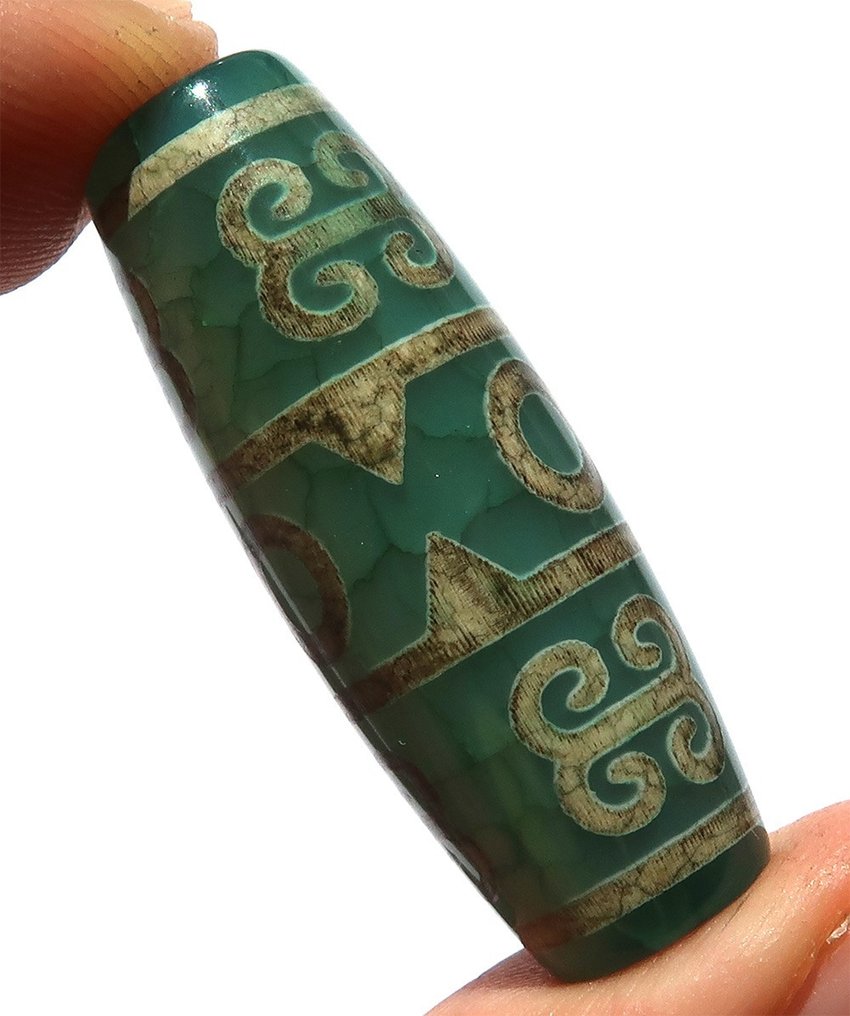 3-Augen-Dzi-Amulett – Grüne Tara – verheißungsvoll – tiefe Sicht und spirituelles Hellsehen - Amulett #1.2