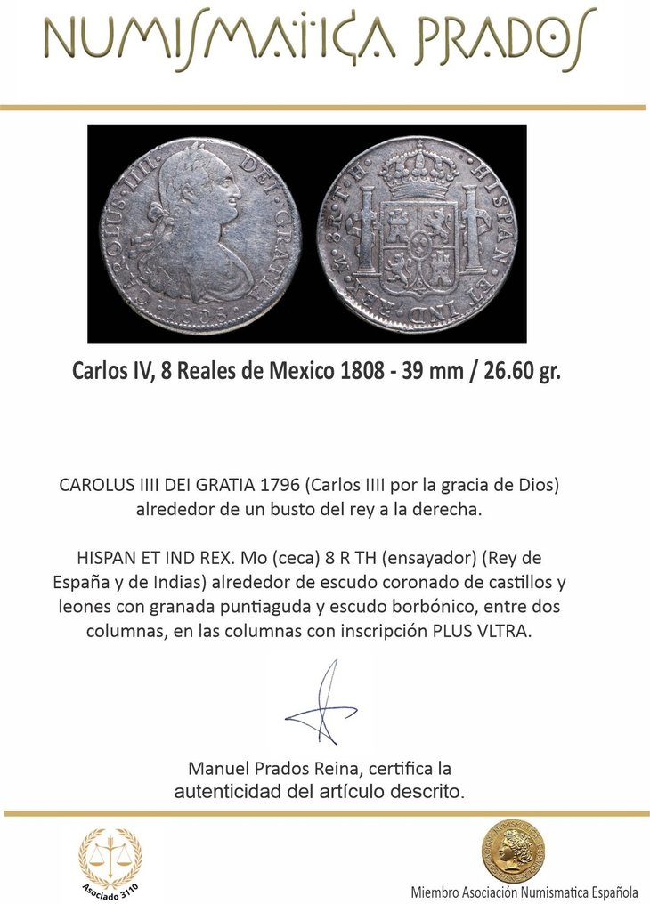 Spanien. Carlos IV (1788-1808). 8 Reales Mexico 1808. Ensayador TH  (Ingen mindstepris) #2.1