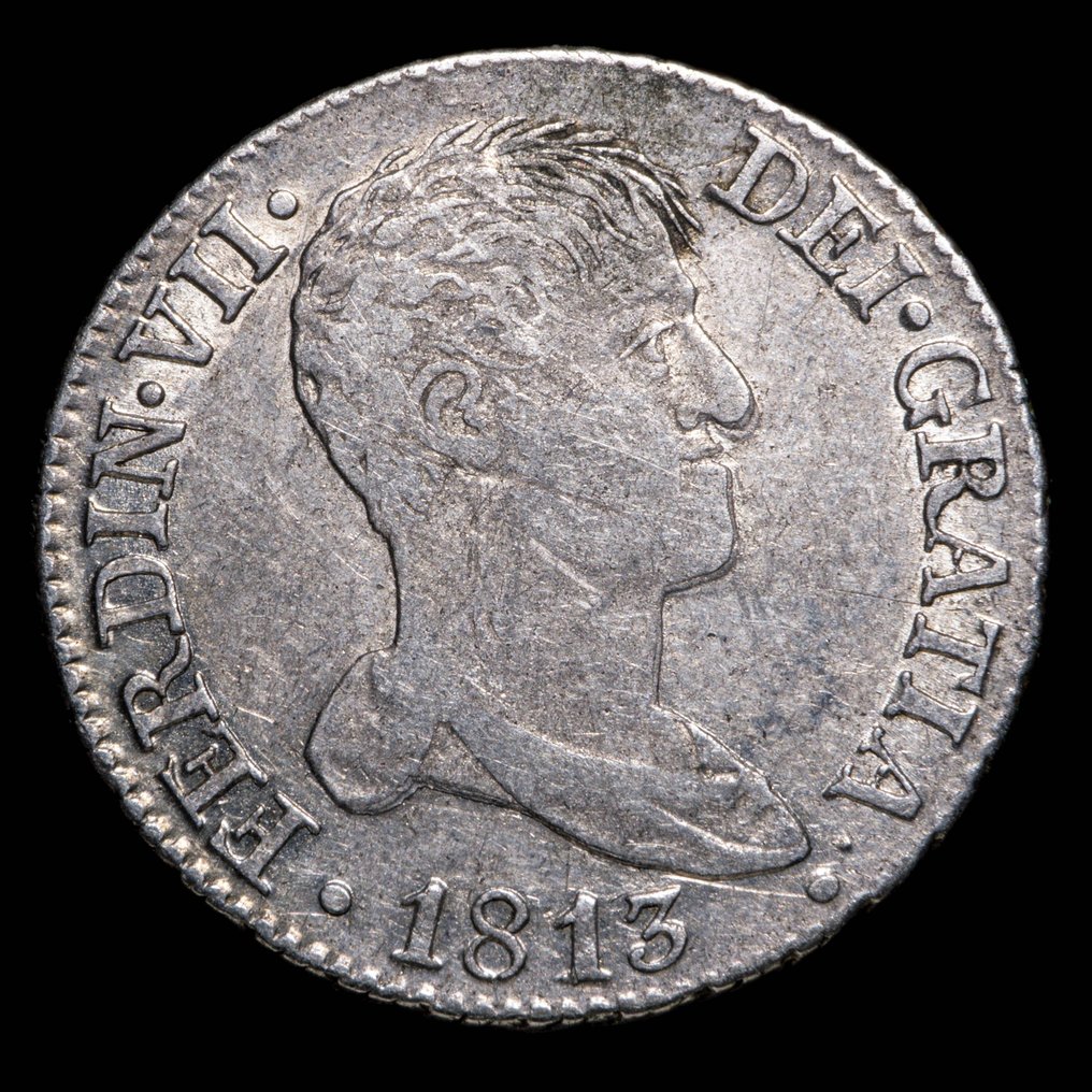 Espanha. Fernando VII (1813-1833). 2 Reales Madrid 1813, Ensayador IG  (Sem preço de reserva) #1.1