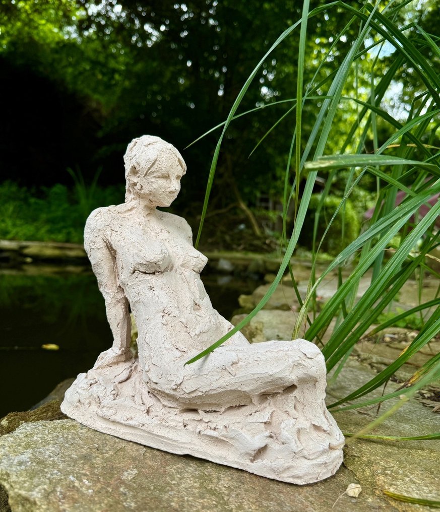 Yolande Ide (1931) - Magnifique grande terre cuite Art Brut femme nue assise #2.1