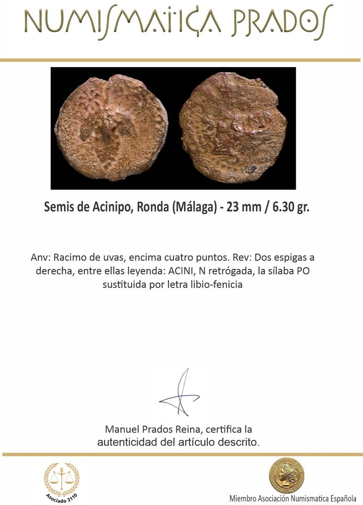 西班牙, 阿西尼波. Semis siglo II-I a.C. Ronda (Málaga)  (沒有保留價) #2.1