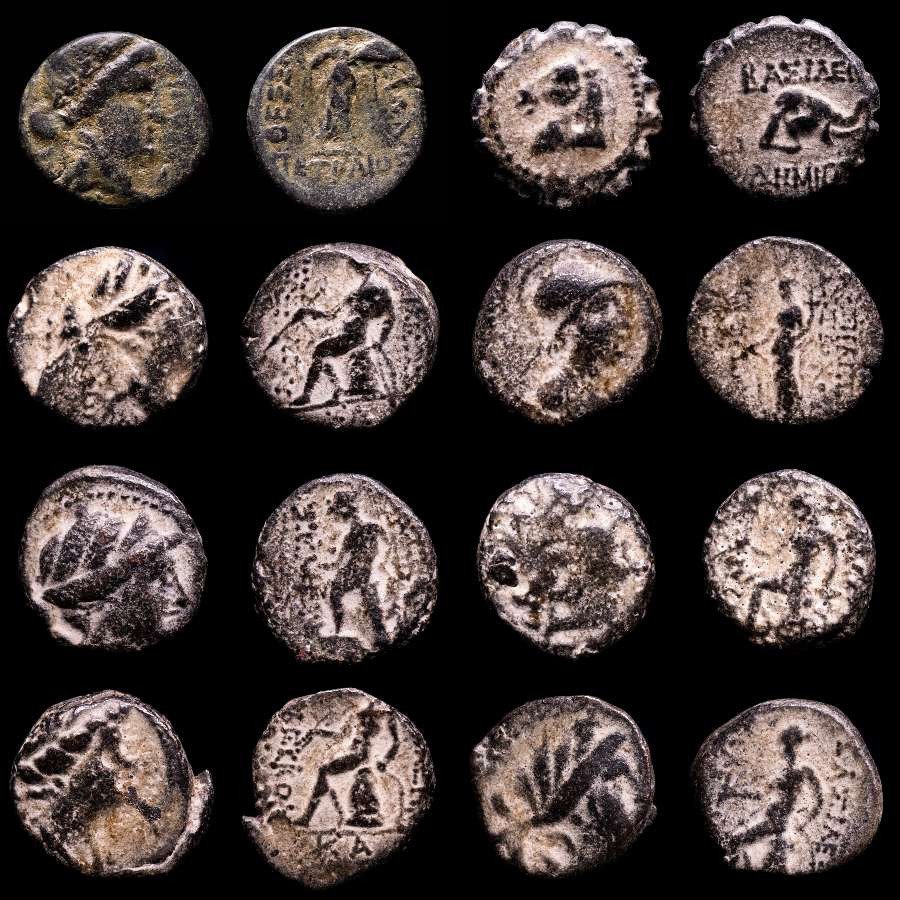 Seleucid Kingdom, 312-63 eKr. Lot comprising eight (8) bronze coins Middle East, and at the height of its power included central Anatolia, the Levant, Mesopotamia,  (Ei pohjahintaa) #1.2