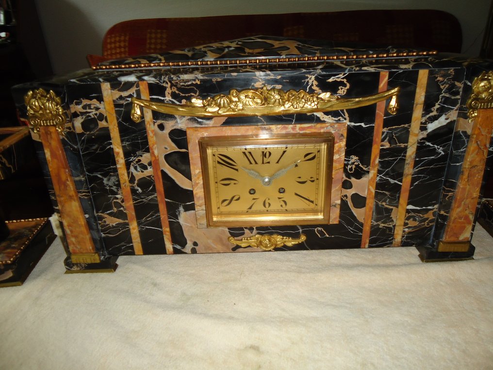 时钟与装饰套装  (3) -   - 镀金青铜 - 1920-1930 #1.1