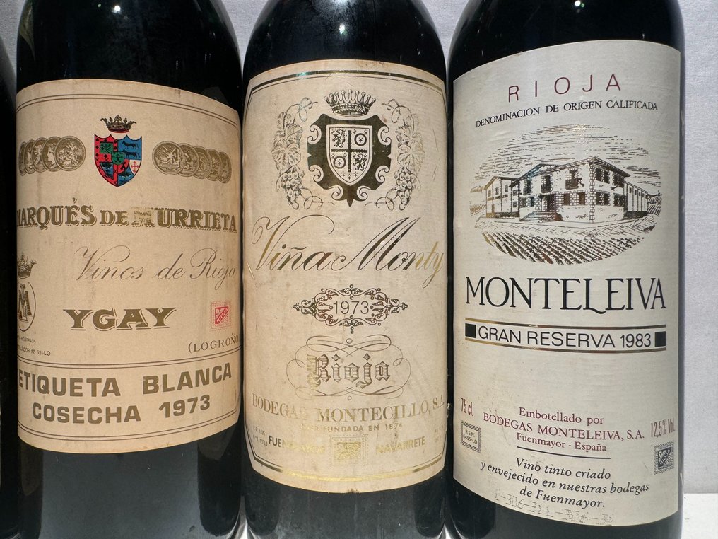 1971 Vega Delicia, 1971 Corral, 1973 Ygay Etiqueta Blanca, 1973 Viña Monty & 1983 Monteleiva - Rioja Crianza, Gran Reserva, Reserva - 5 Flessen (0.75 liter) #2.2