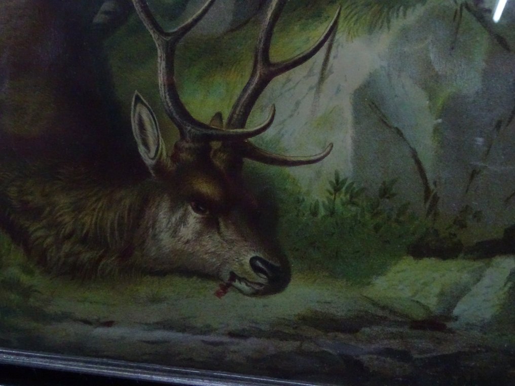 schilderij jachttaffereel - wildzwijn - Stol - Trä #3.1