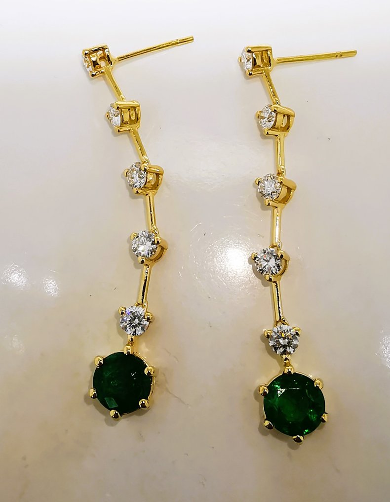 Øredobber - 18 karat Hvitt gull, Emerald F1 Oil Vivid Green 2.50ct -  2.50ct. tw. Smaragd - Diamant #2.1