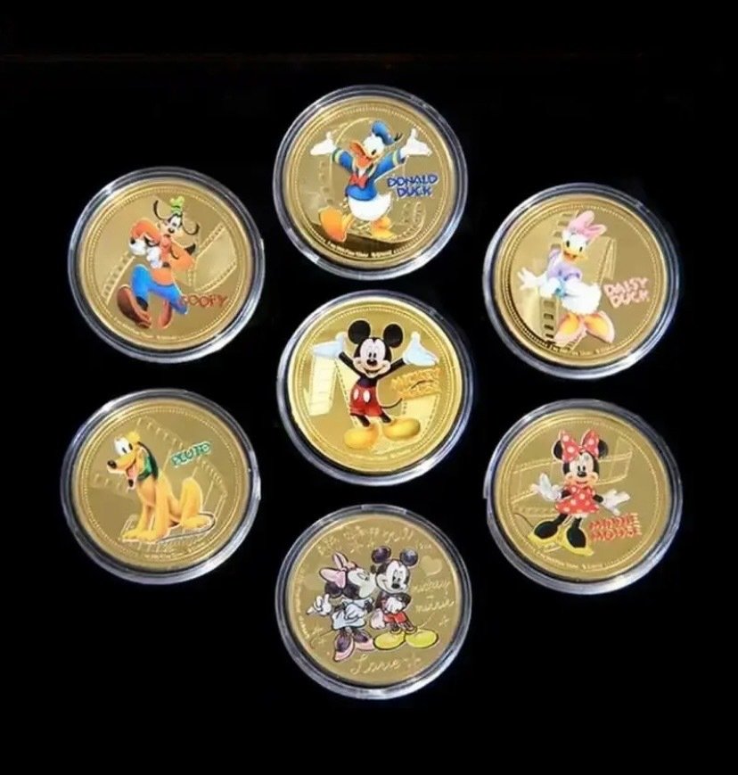7 枚華特迪士尼 24K 鍍金遊戲幣、紀念品 - 禮品幣.  (沒有保留價) #1.1
