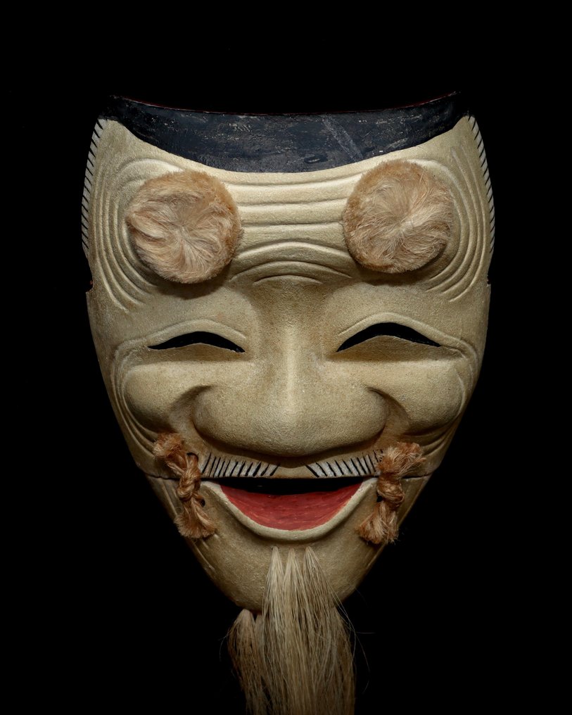 Signed Japan Wooden Noh Mask 能面 of Okina 翁 （with mask bag) - Szobor Fa - Japán  (Nincs minimálár) #1.2