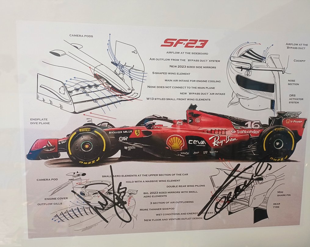 Banner - Disegno tecnico SF-23 Scuderia Ferrari autografo dai piloti Charles Leclerc e Carlos Sainz - 義大利 #3.1