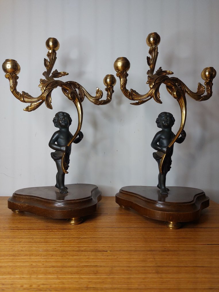 Bougeoir (2) - Bronze doré - Paire de candelabre #1.1