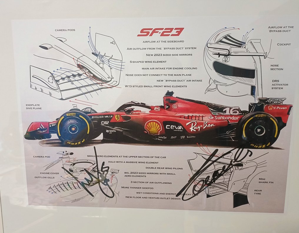 Banner - Disegno tecnico SF-23 Scuderia Ferrari autografo dai piloti Charles Leclerc e Carlos Sainz - 義大利 #3.2