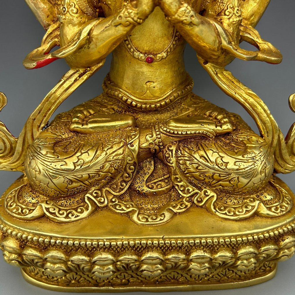 Chenrezig medkännande Bodhisattva-staty - Mässing - Tibet - 21 århundradet #2.1