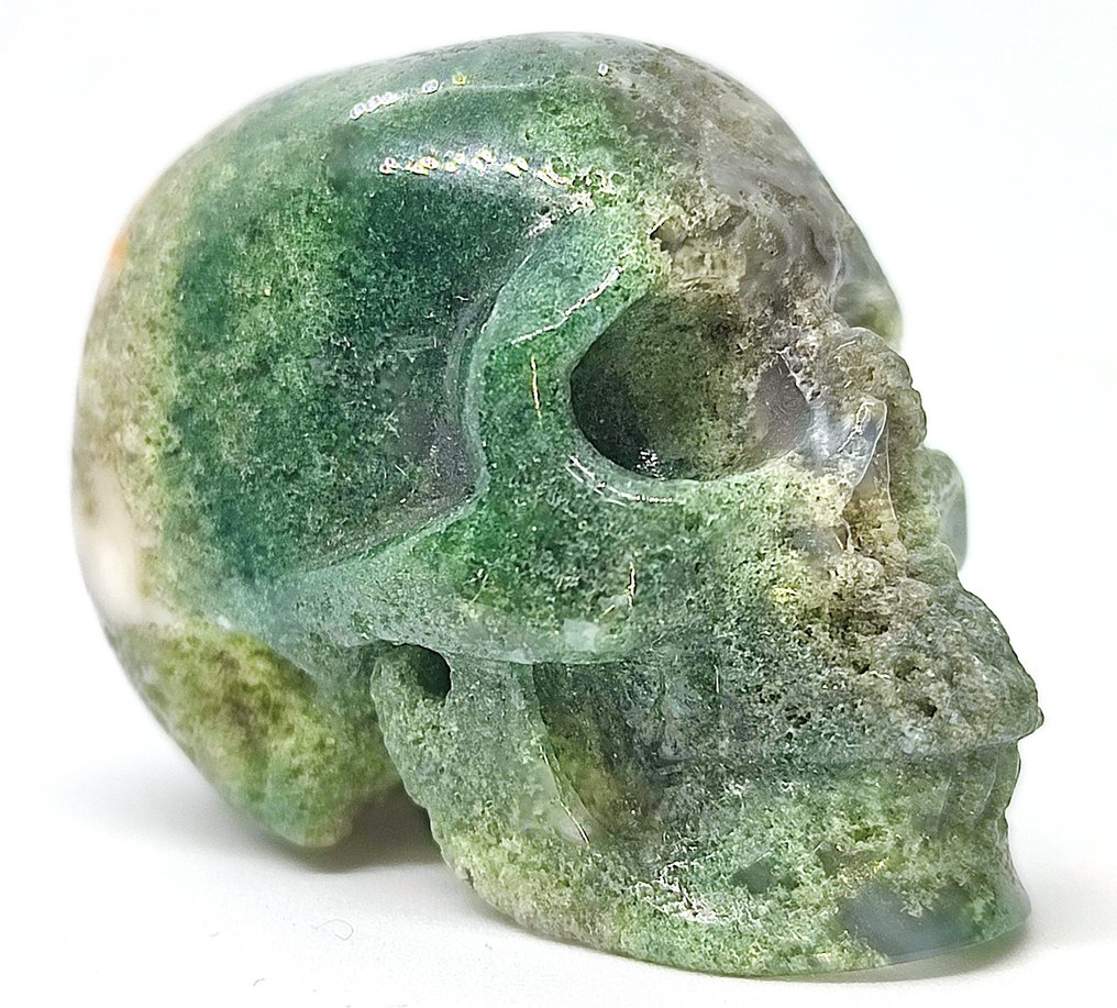 美丽的苔藓玛瑙 雕刻的颅骨 - Hand Carved Skull Free Shipping - 40 mm - 31 mm - 50 mm #1.2