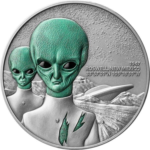Kamerun. 2000 Francs 2024 Roswell UFO - Incident Interstellar Phenomena - Antique Finish, 2 Oz (.999) #1.1