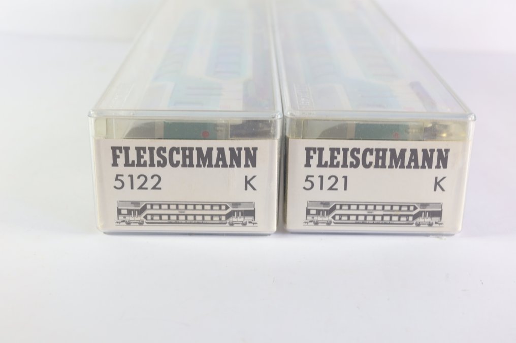 Fleischmann H0 - 5121/5122 - Carruagem de passageiros de modelismo ferroviário (2) - 2 Dubbeldeksrijtuig tipo DBz 1e/2e classe - DB #2.1