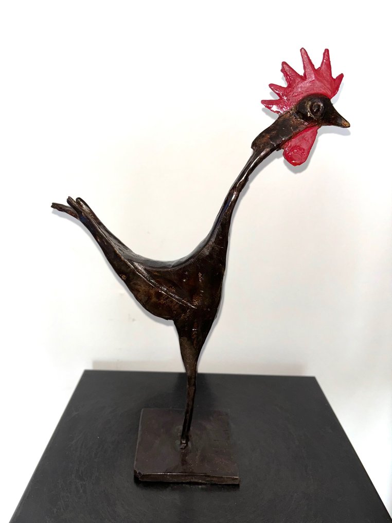 Abdoulaye Derme - Szobor, Coq - 35 cm - Patinált bronz #1.2