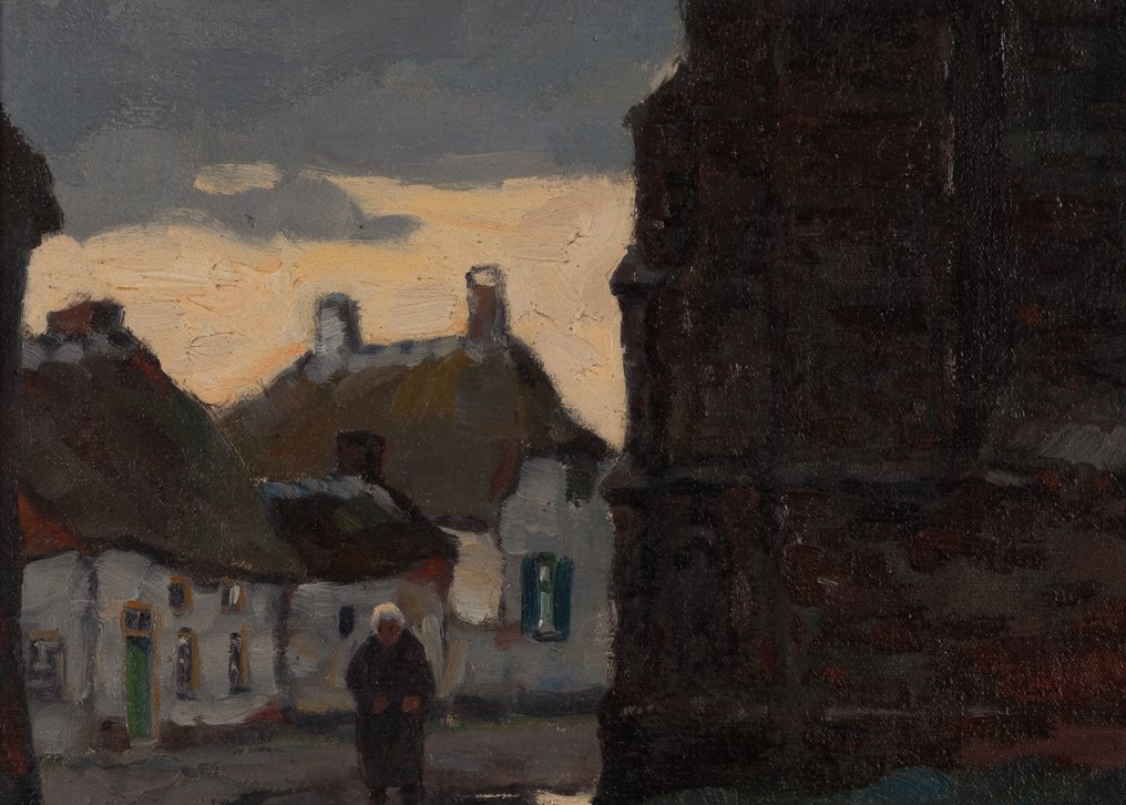 Cornelis de Kort (1910-1996) - Figuur bij kerk en huizen #2.1